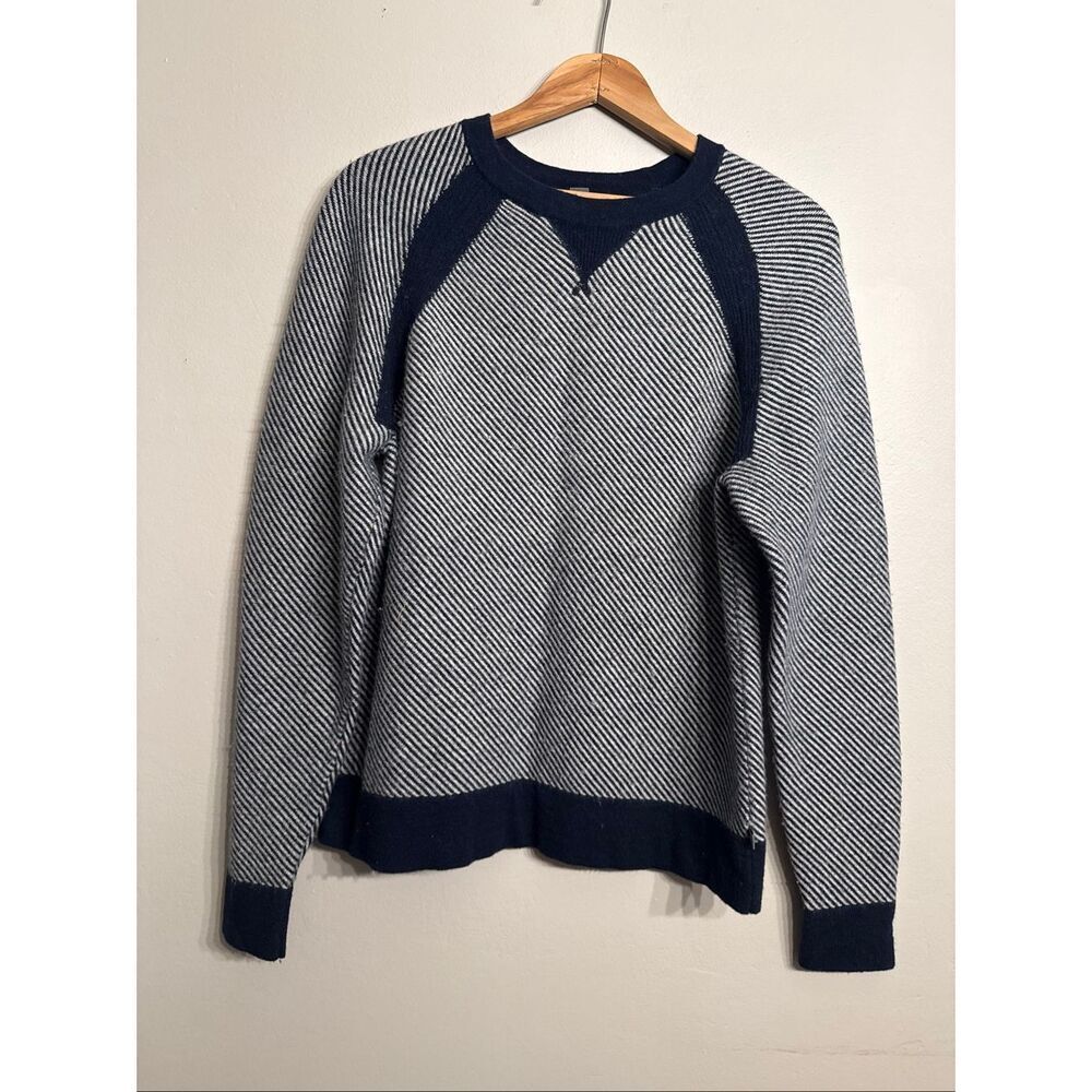 Toad & Co Strahlhorn Navy Striped‎ Crew Lambswool Blend Pullover Sweater Small